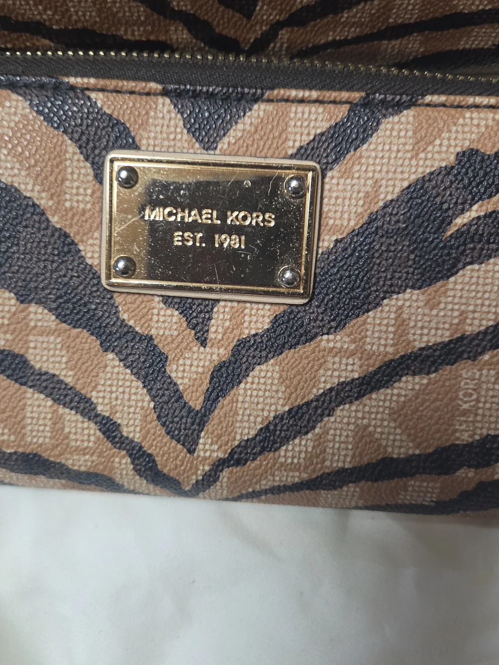 Michael Kors Zebra-Print Bag with Matching Wallet Laptop Travel Tote